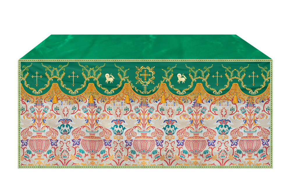Liturgical Tapestry Altar Cloth with Detailed Embroidered Trims
