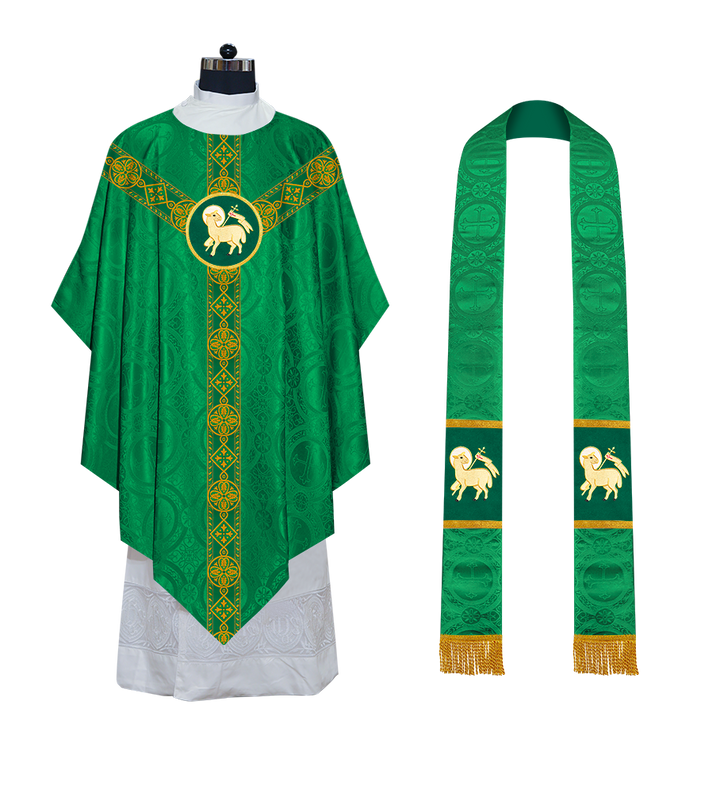 Liturgical Pugin Chasuble with Woven Designer Braided Orphrey