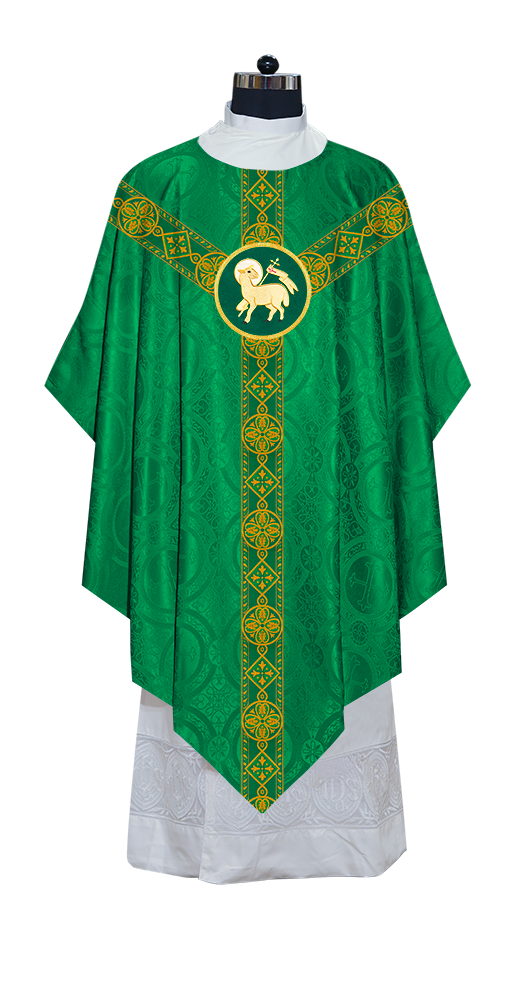 Liturgical Pugin Chasuble with Woven Designer Braided Orphrey