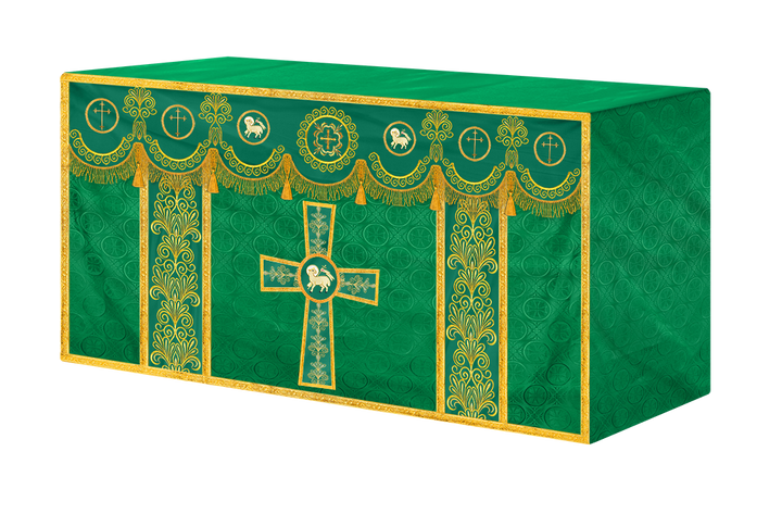 Traditional Altar Cloth Adorned with Embroidered Trims and Motif