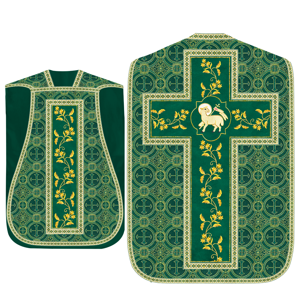 Roman Chasuble Vestment With Floral Design and Trims