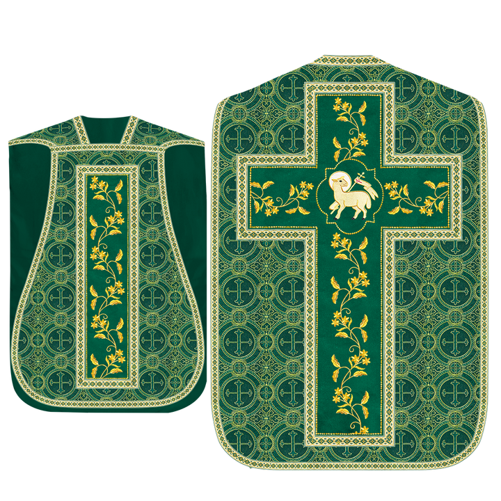 Roman Chasuble Vestment With Floral Design and Trims