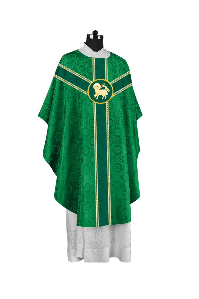 Liturgical Gothic Chasuble with Embroidered Motif and Plain Orphrey