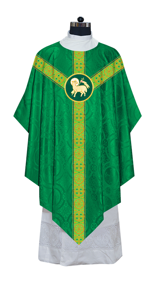 Liturgical Pugin Chasuble with Woven Designer Braided Orphrey