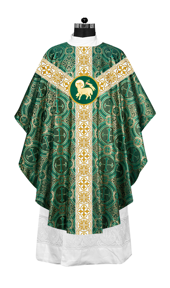 Gothic Chasuble Vestment with Motif and White Orphrey