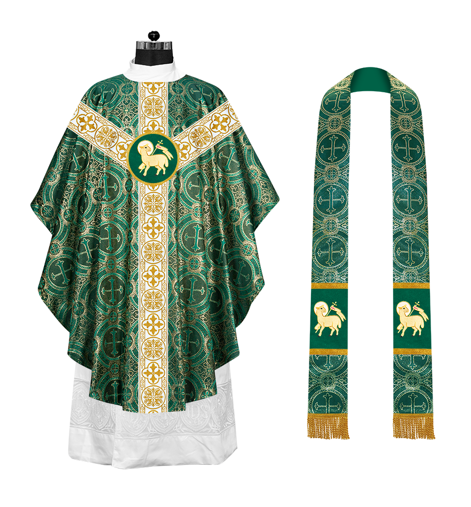 Gothic Chasuble Vestment with Motif and White Orphrey