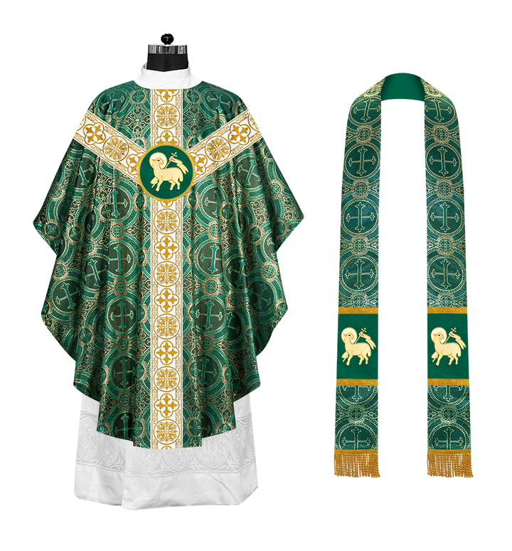 Gothic Chasuble Vestment with Motif and White Orphrey