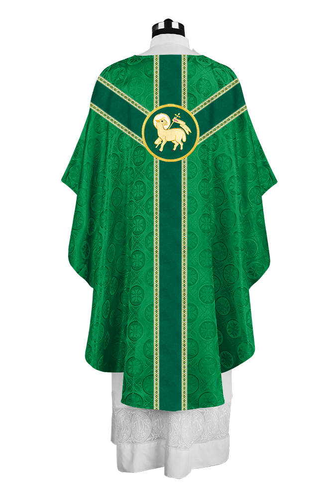 Liturgical Gothic Chasuble with Embroidered Motif and Plain Orphrey