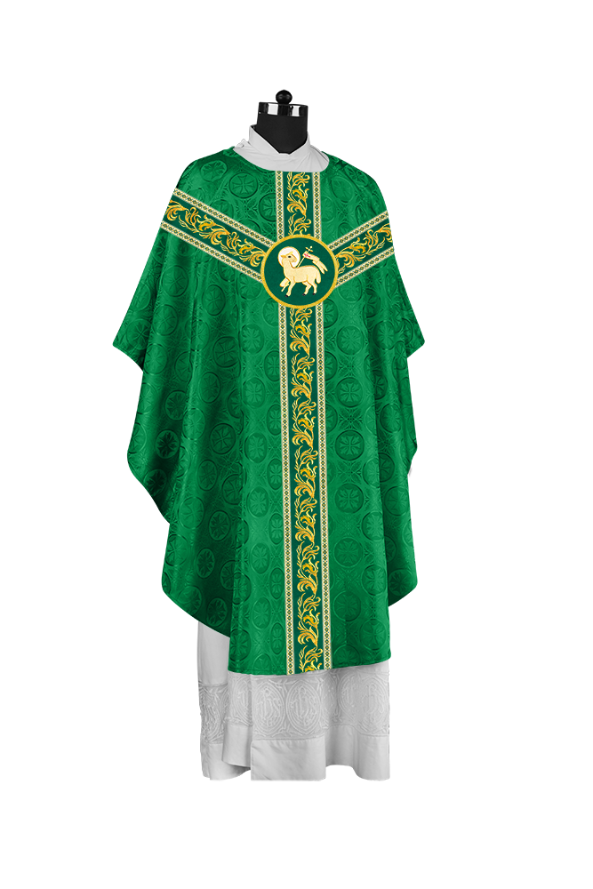 Premium Gothic Priest Chasuble with Embroidery Orphrey & Liturgical Motif