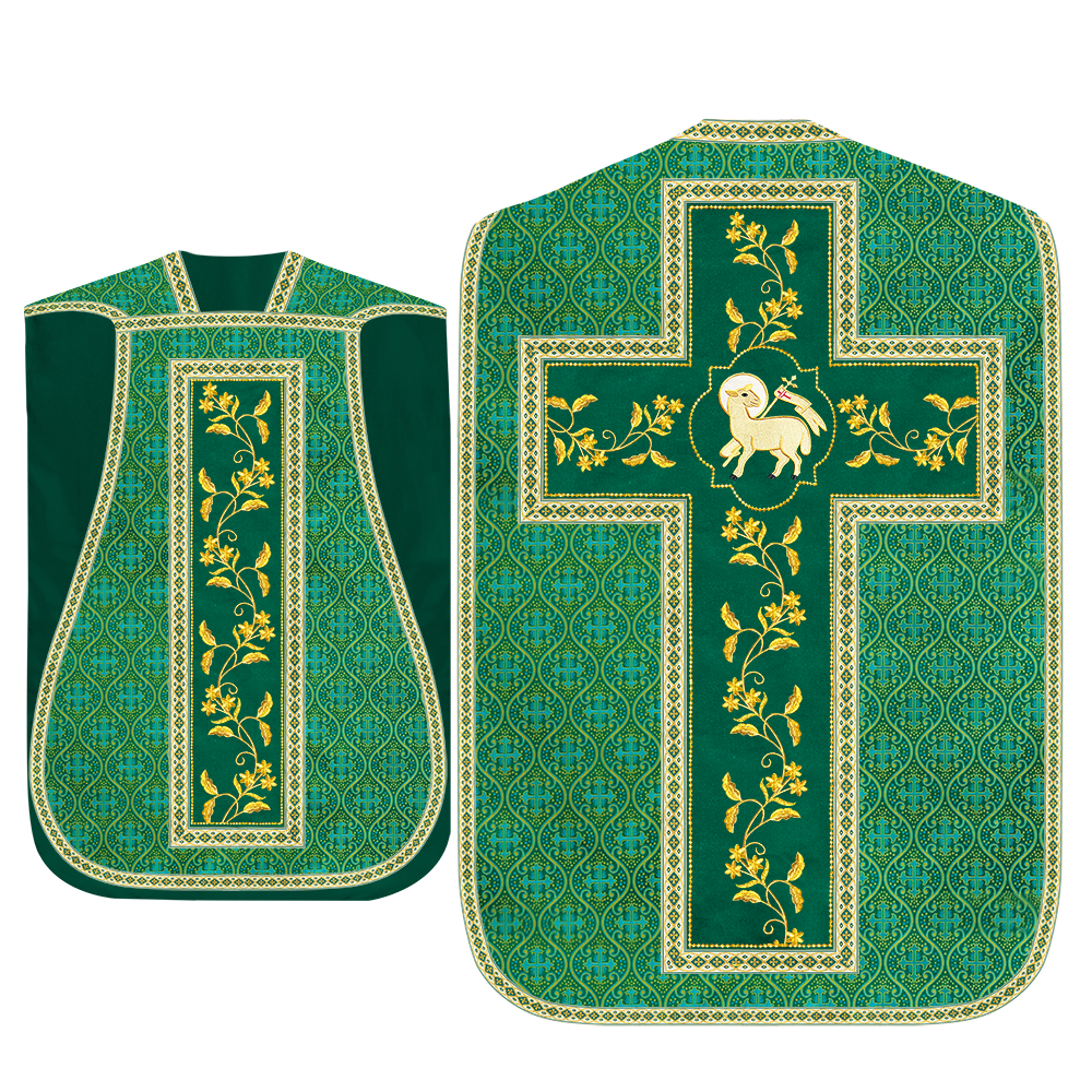 Roman Chasuble Vestment With Floral Design and Trims