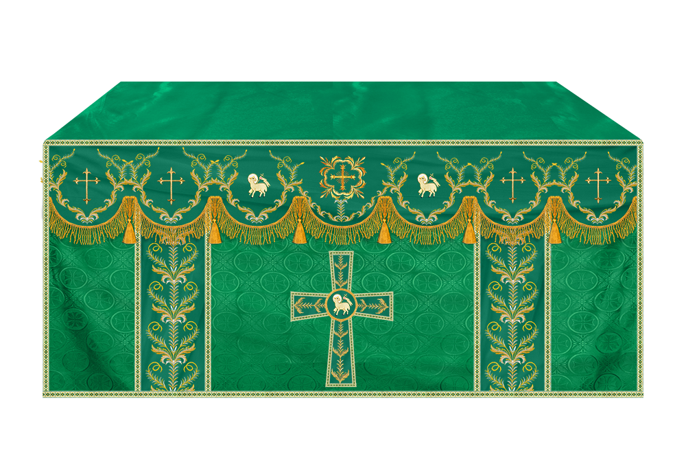 Altar Table Cloth with Fine Embroidered Trims & Spiritual Motifs