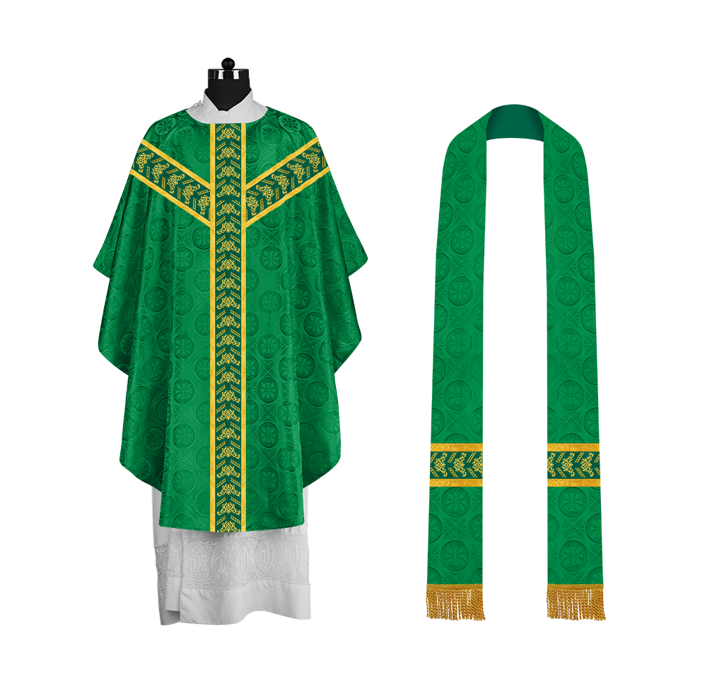 Traditional Gothic Chasuble Vestment with Embroidered Orphrey