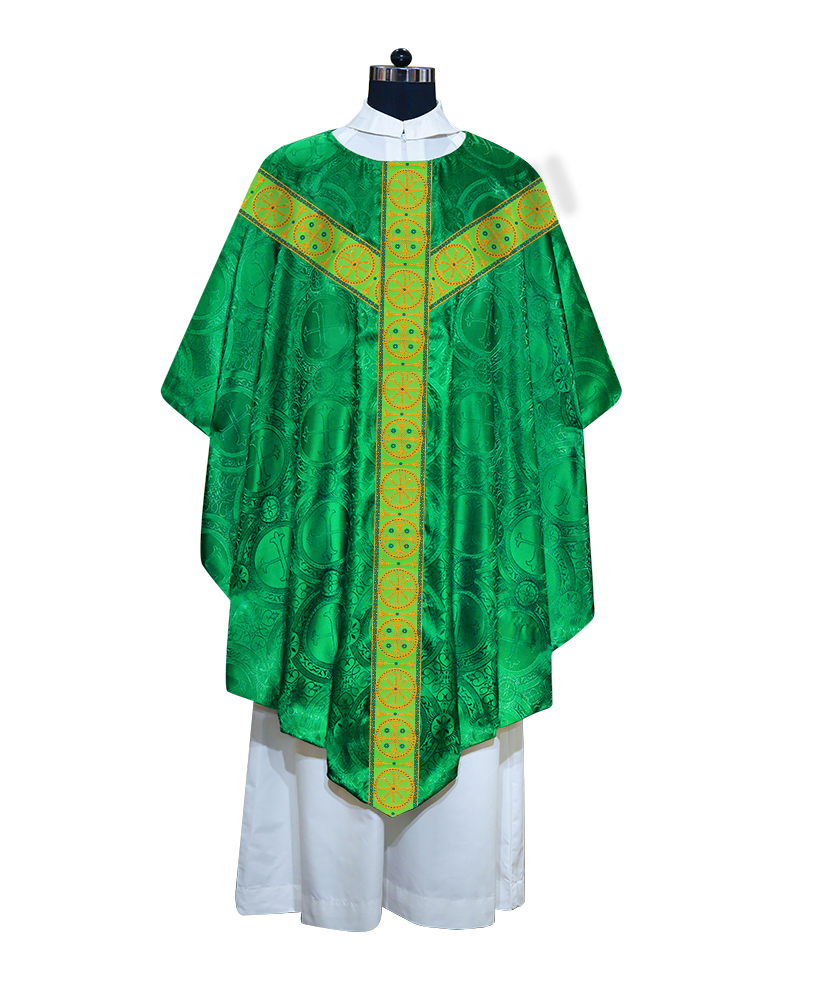 Liturgical Pugin Chasuble with Woven Designer Braided Orphrey