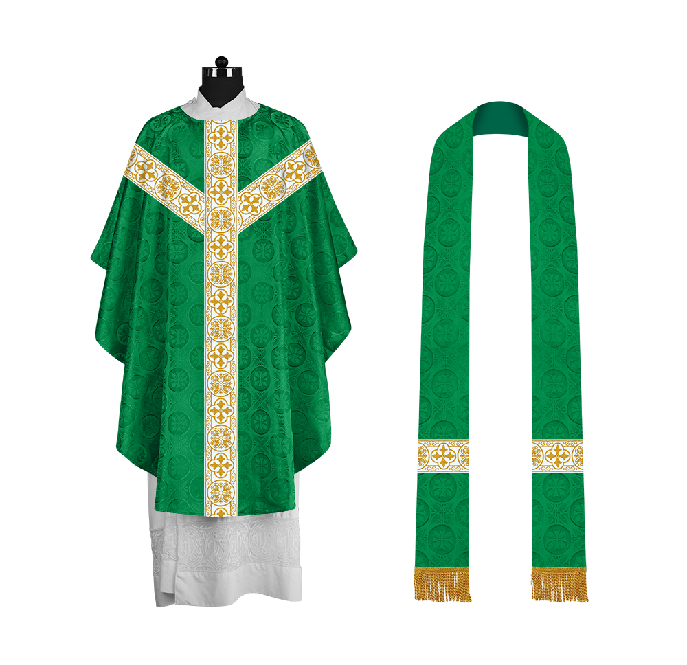 Priest Chasuble with Classic Braided Orphrey and Trims