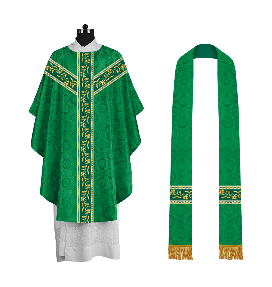 Traditional Gothic Chasuble Vestment with Floral Embroidery & Trims