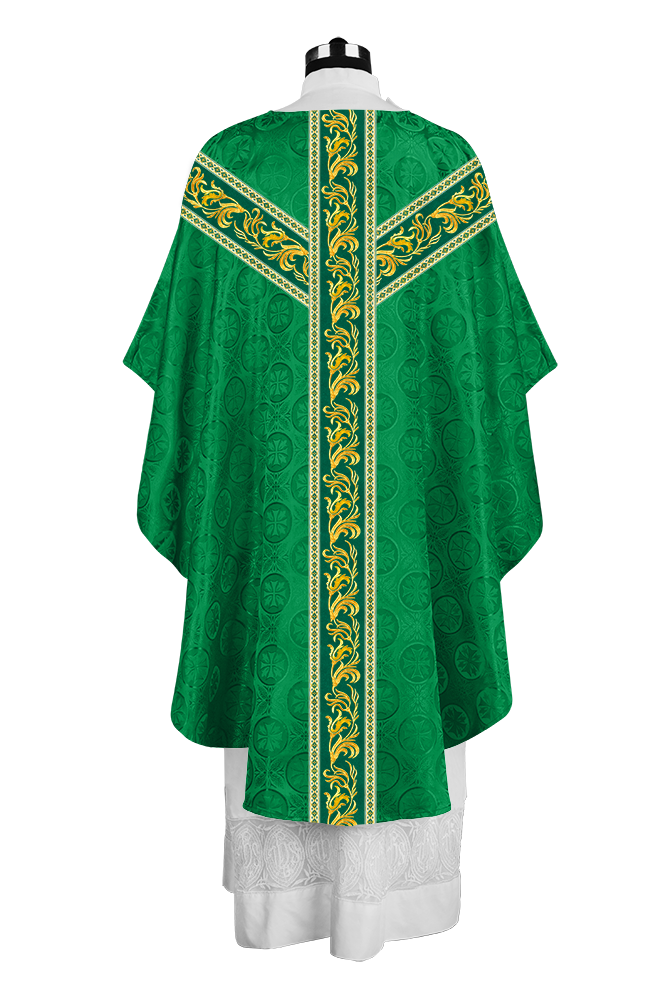 Premium Gothic Priest Chasuble with Embroidery Orphrey & Liturgical Motif