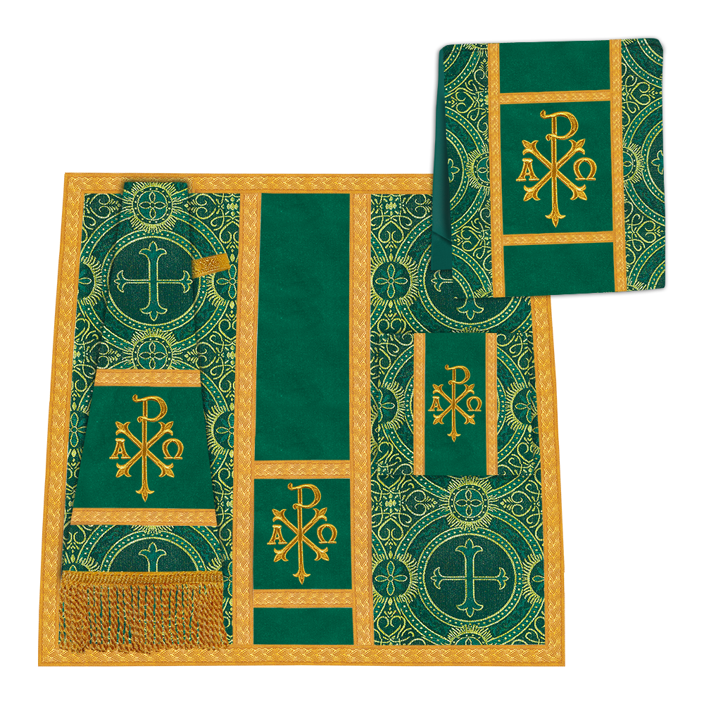 Gothic Chasuble Vestment with woven Braided Trims and Spiritual Motifs