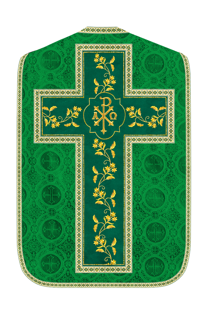 Roman Chasuble Vestment With Floral Design and Trims