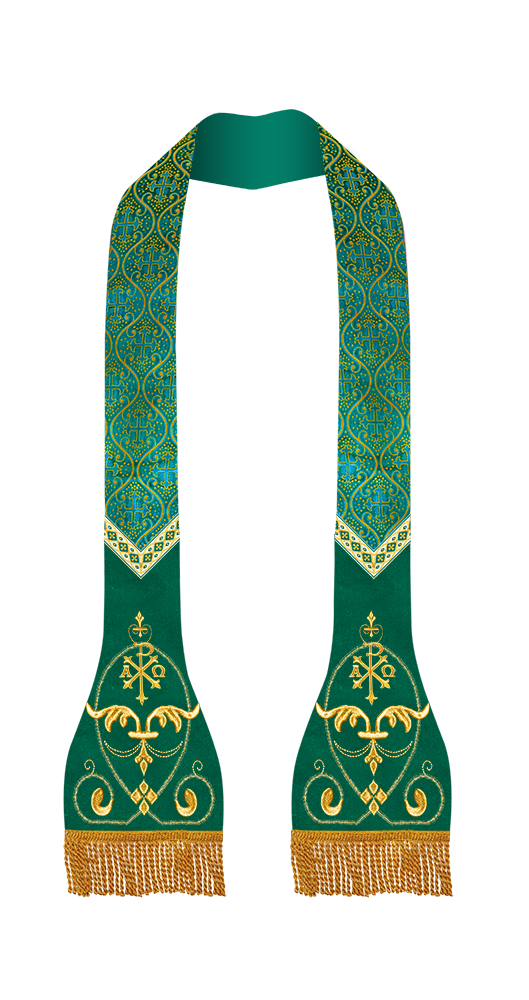 Liturgical Roman stole with Embroidered Trims