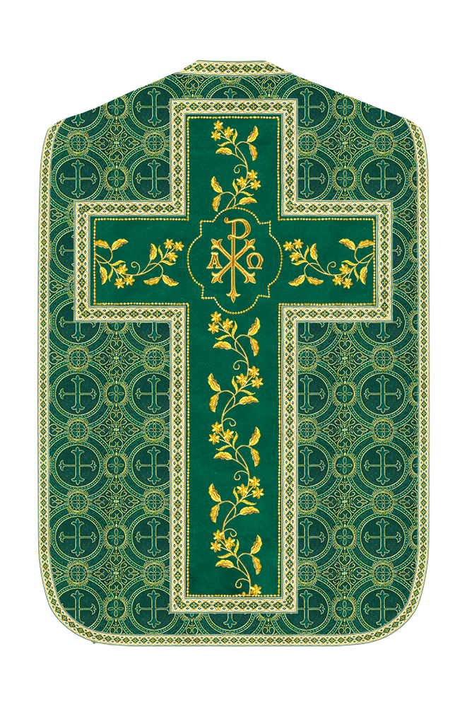 Roman Chasuble Vestment With Floral Design and Trims