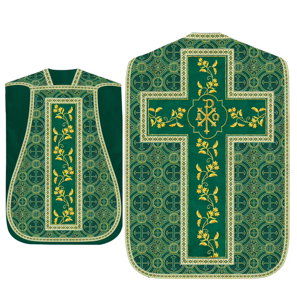 Roman Chasuble Vestment With Floral Design and Trims