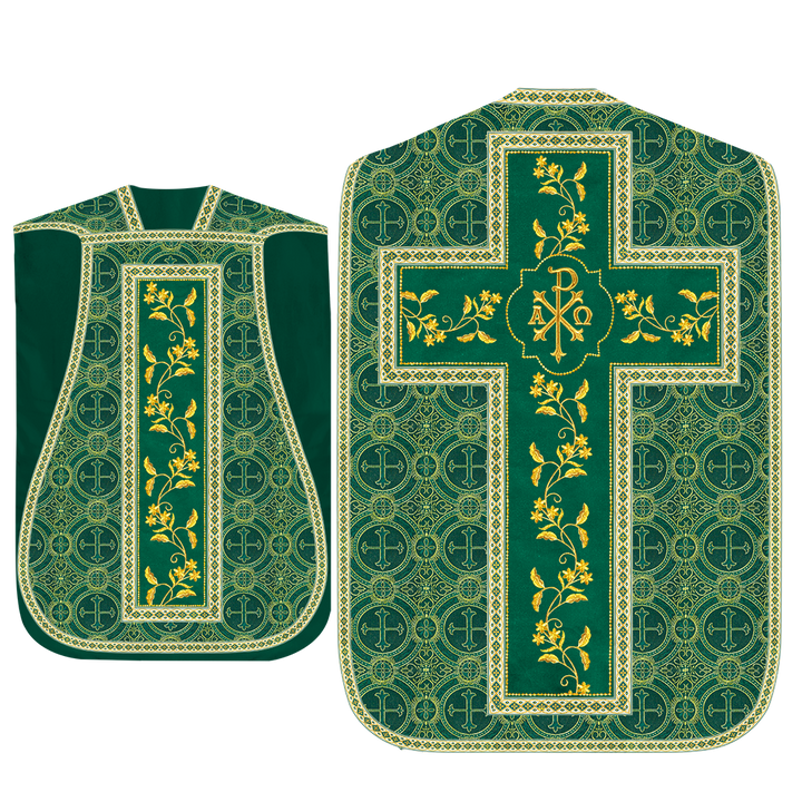 Roman Chasuble Vestment With Floral Design and Trims