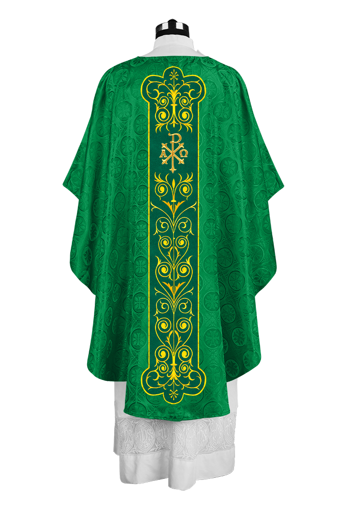 Liturgical Priest Chasuble with Vintage-Style Embroidered Orphrey
