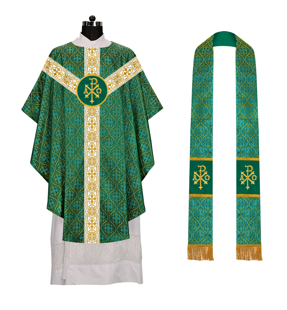 Gothic Chasuble Vestment with Motif and White Orphrey