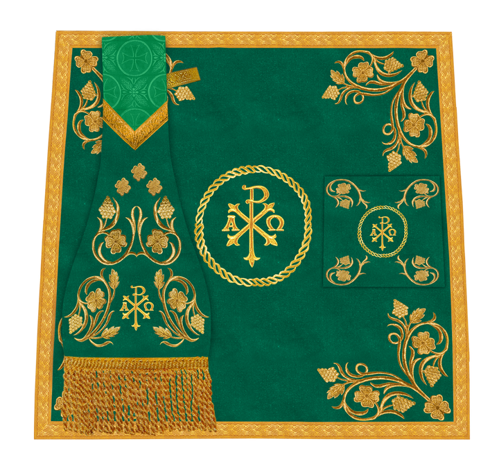 Embroidered Catholic Altar Cloth with Golden Braids