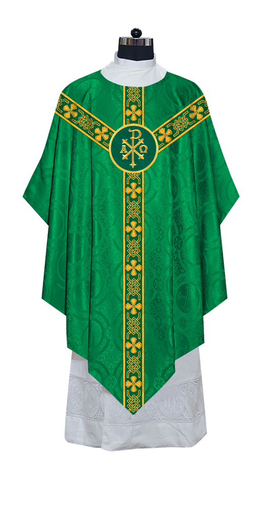 Liturgical Pugin Chasuble with Woven Designer Braided Orphrey