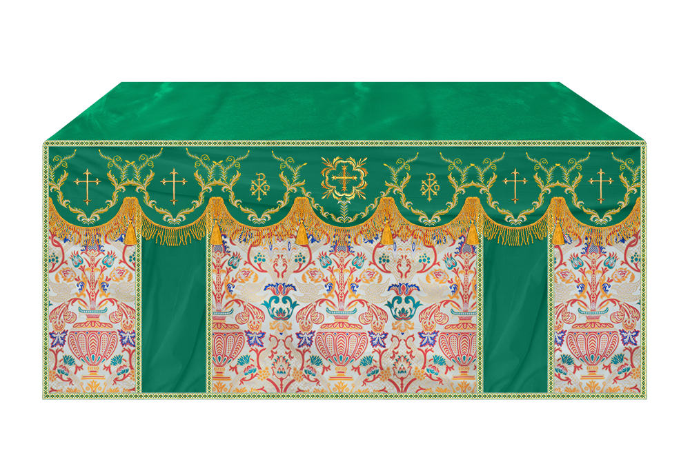 Liturgical Tapestry Altar Cloth with Detailed Embroidered Trims