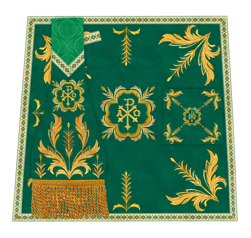 Altar Table Cloth with Fine Embroidered Trims & Spiritual Motifs