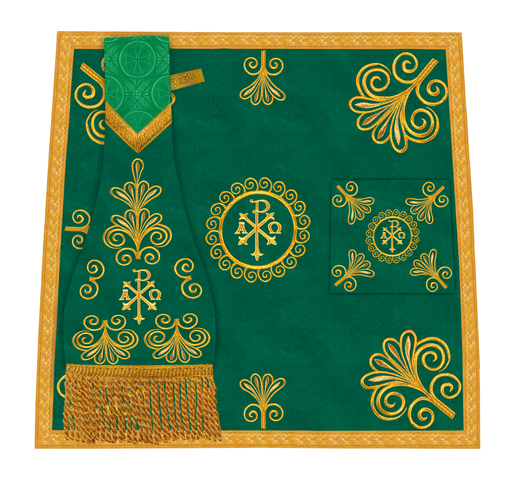 Traditional Altar Cloth Adorned with Embroidered Trims and Motif