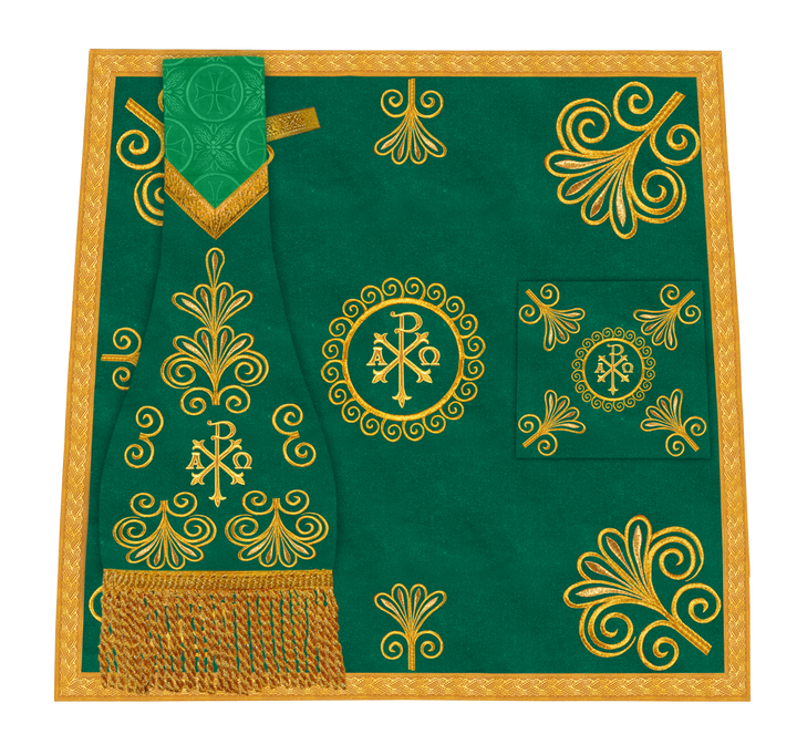 Traditional Altar Cloth Adorned with Embroidered Trims and Motif