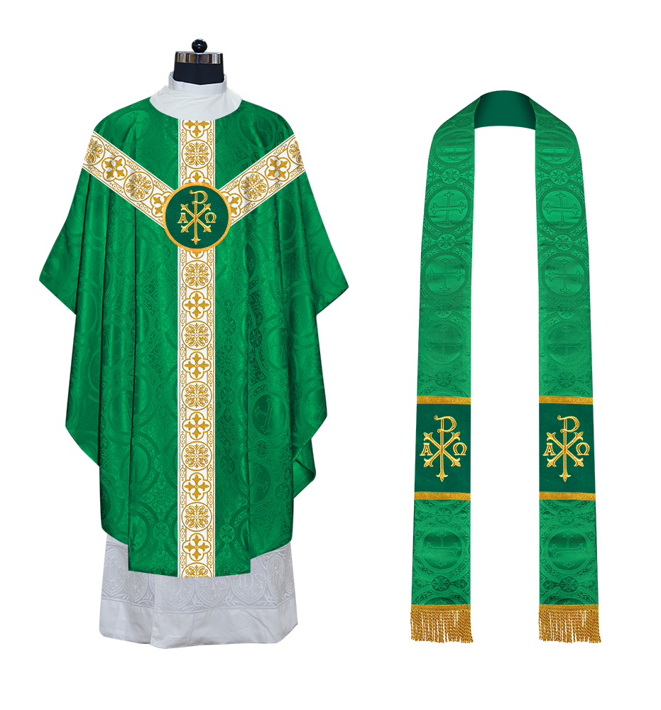 Gothic Chasuble Vestment with Motif and White Orphrey