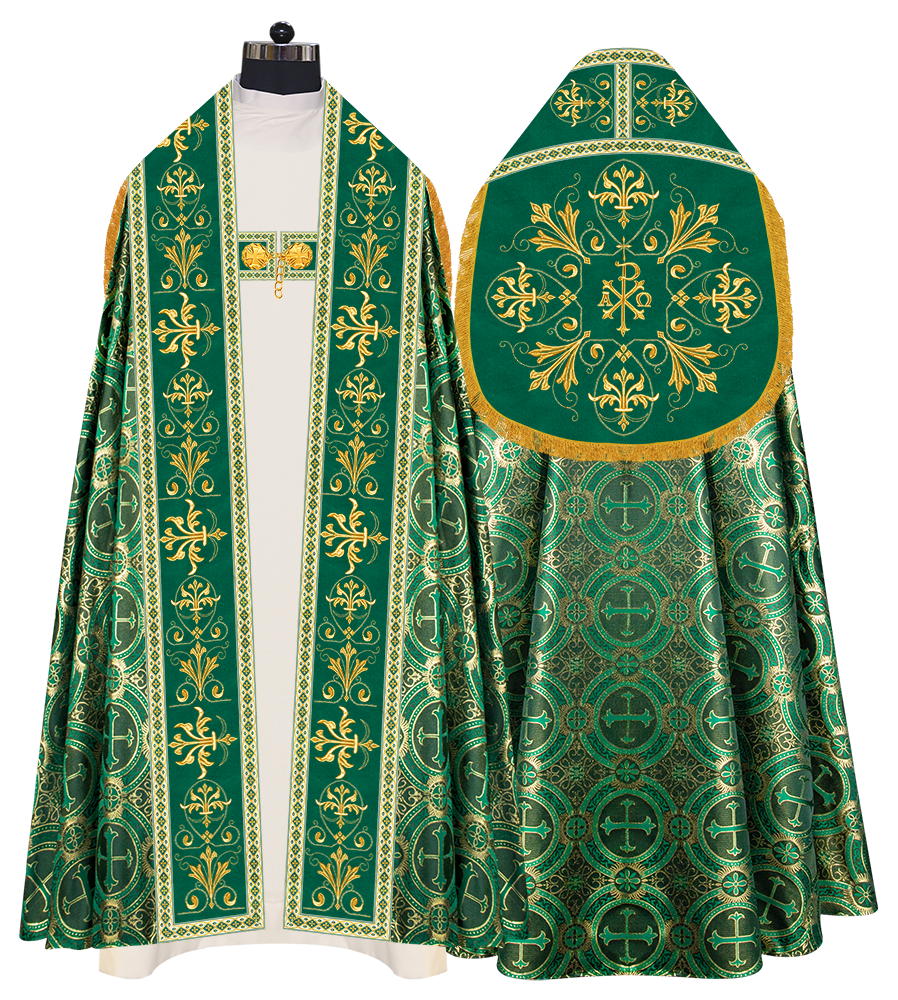 Embroidered Roman Cope Vestment with Braided Trims