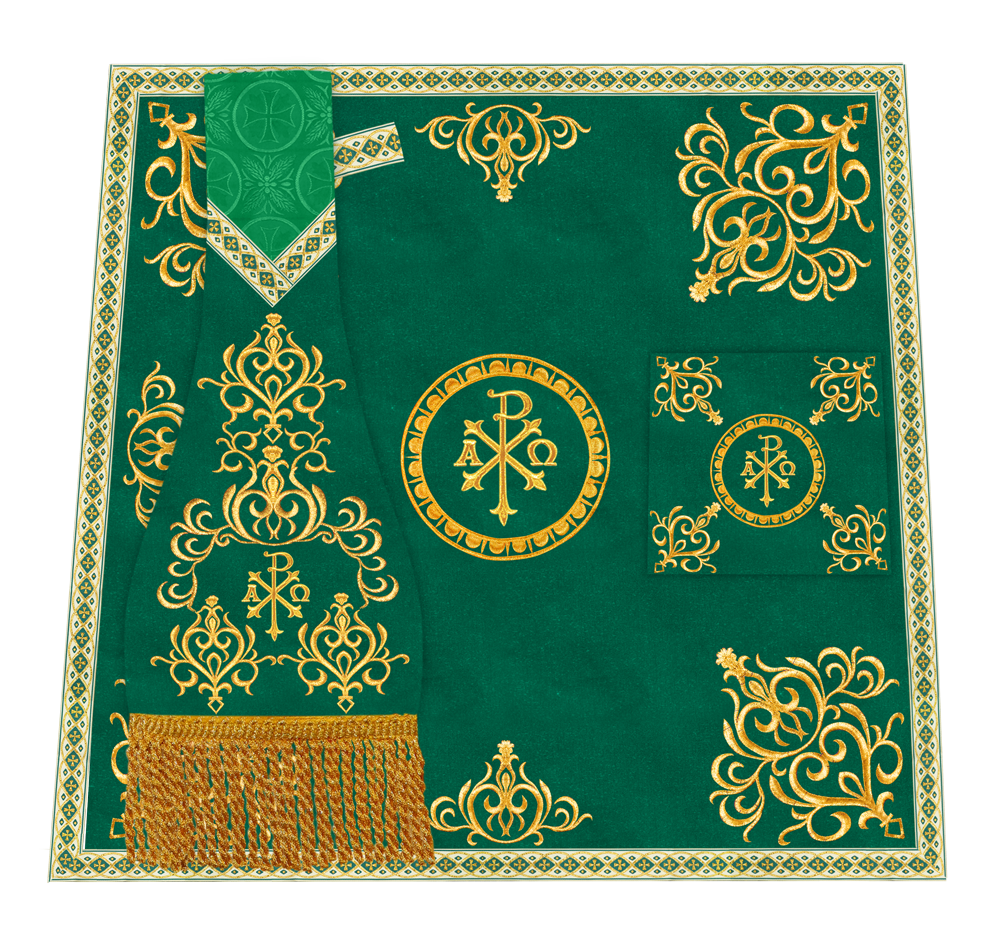 Embroidered Altar Cloth with Spiritual Motif and Braided Trims