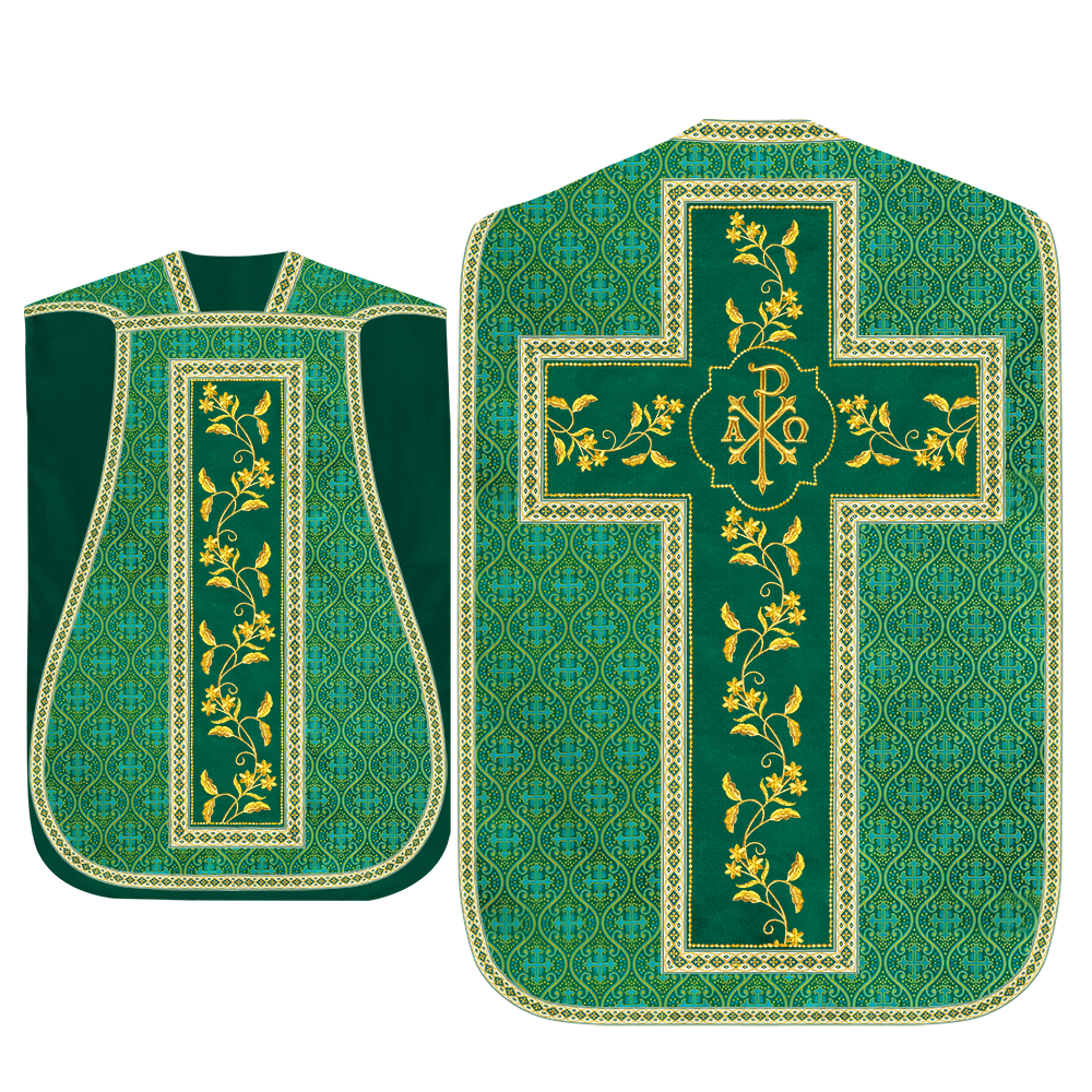 Roman Chasuble Vestment With Floral Design and Trims