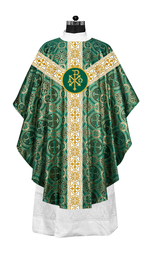 Gothic Chasuble Vestment with Motif and White Orphrey