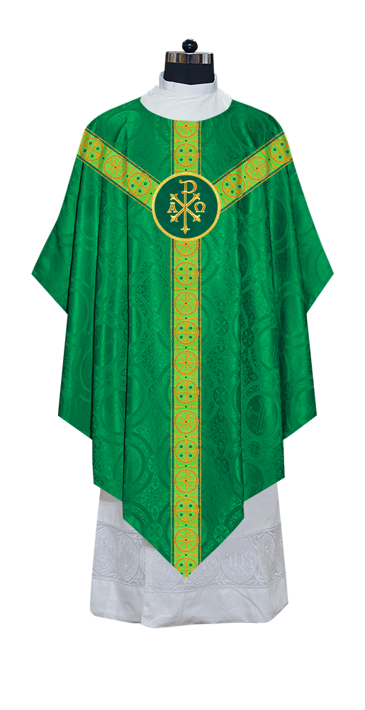 Liturgical Pugin Chasuble with Woven Designer Braided Orphrey