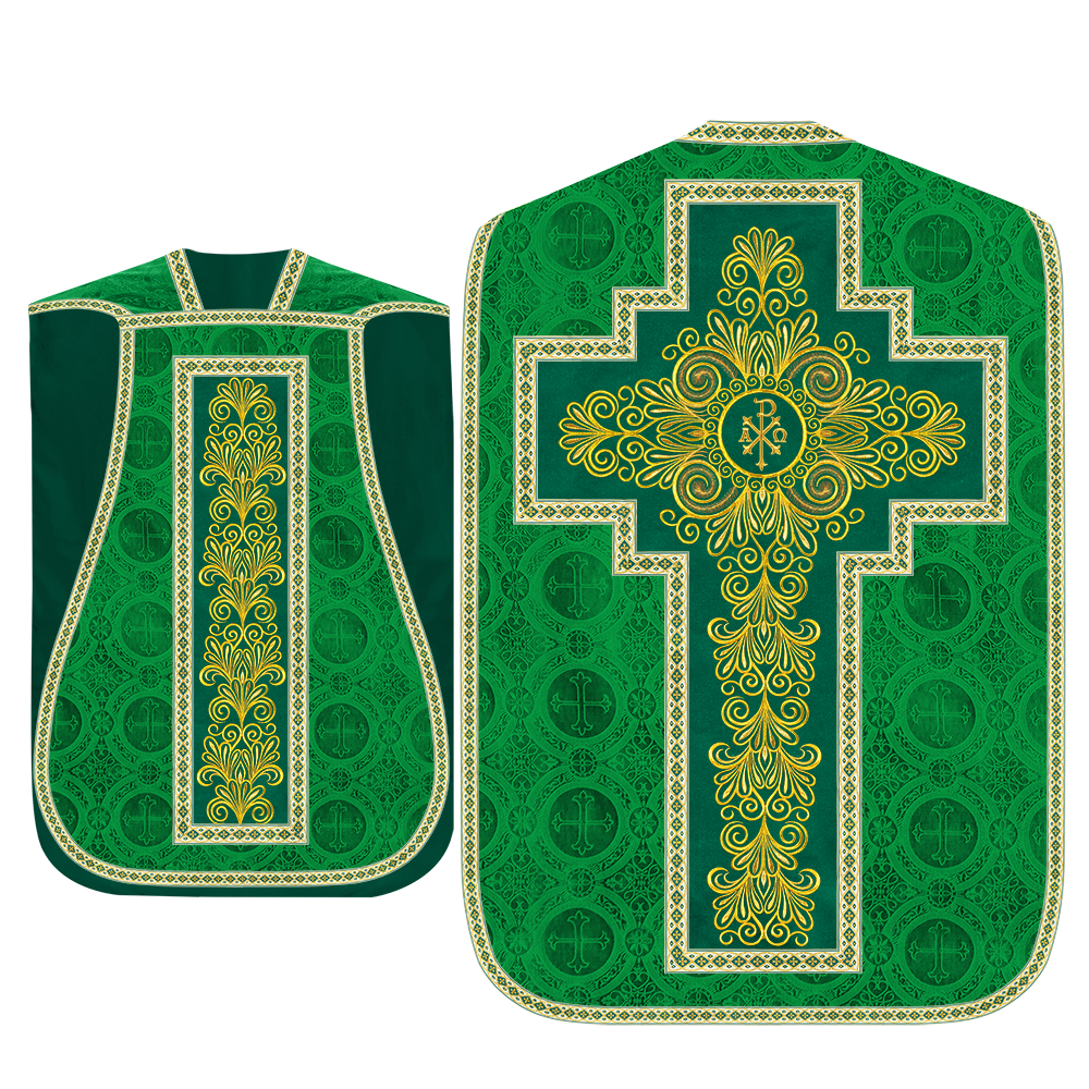 Roman Chasuble Vestment enriched With Coloured Braids and Trims