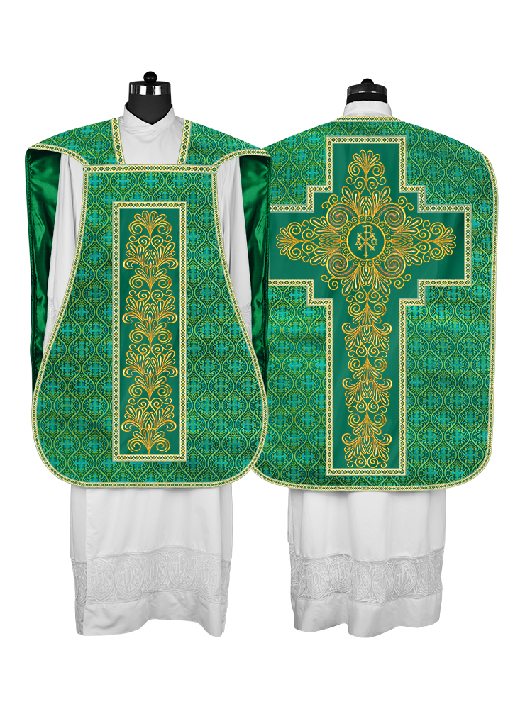 Roman Chasuble Vestment enriched With Coloured Braids and Trims