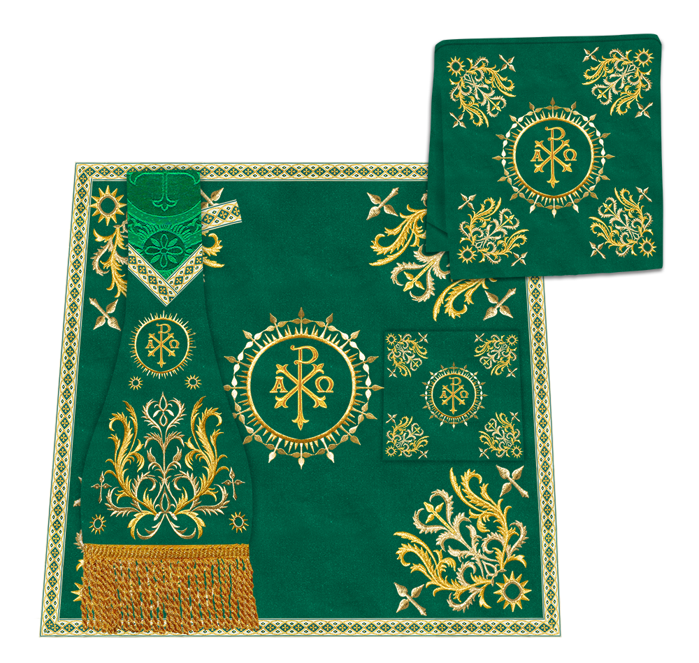 Liturgical Roman Chasuble Vestment With Spiritual Motifs and Trims