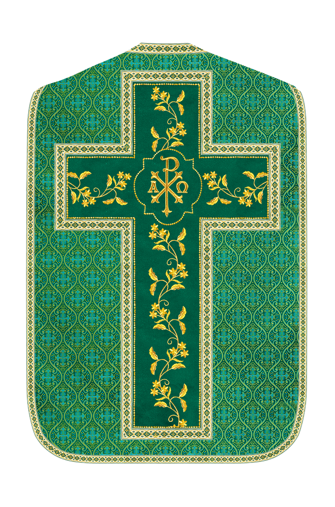 Roman Chasuble Vestment With Floral Design and Trims