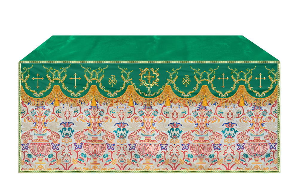 Liturgical Tapestry Altar Cloth with Detailed Embroidered Trims