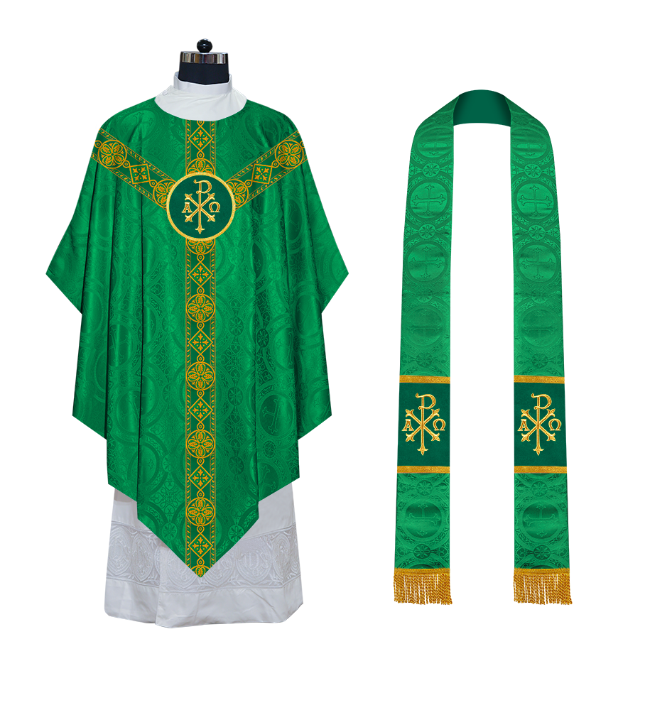 Liturgical Pugin Chasuble with Woven Designer Braided Orphrey