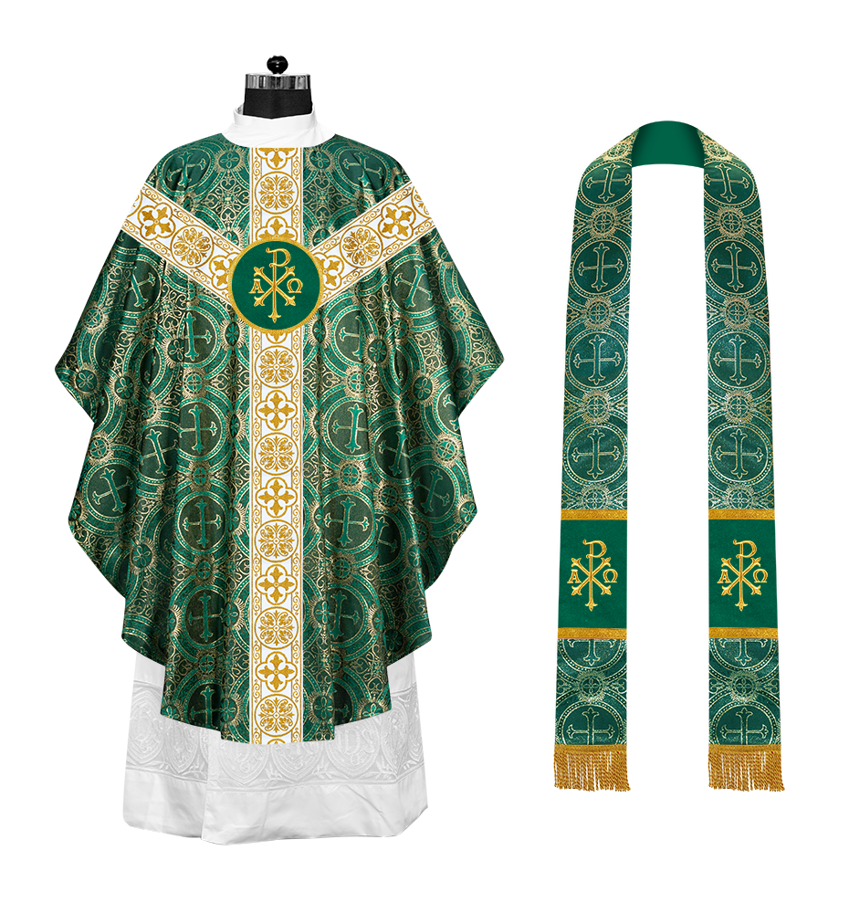 Gothic Chasuble Vestment with Motif and White Orphrey