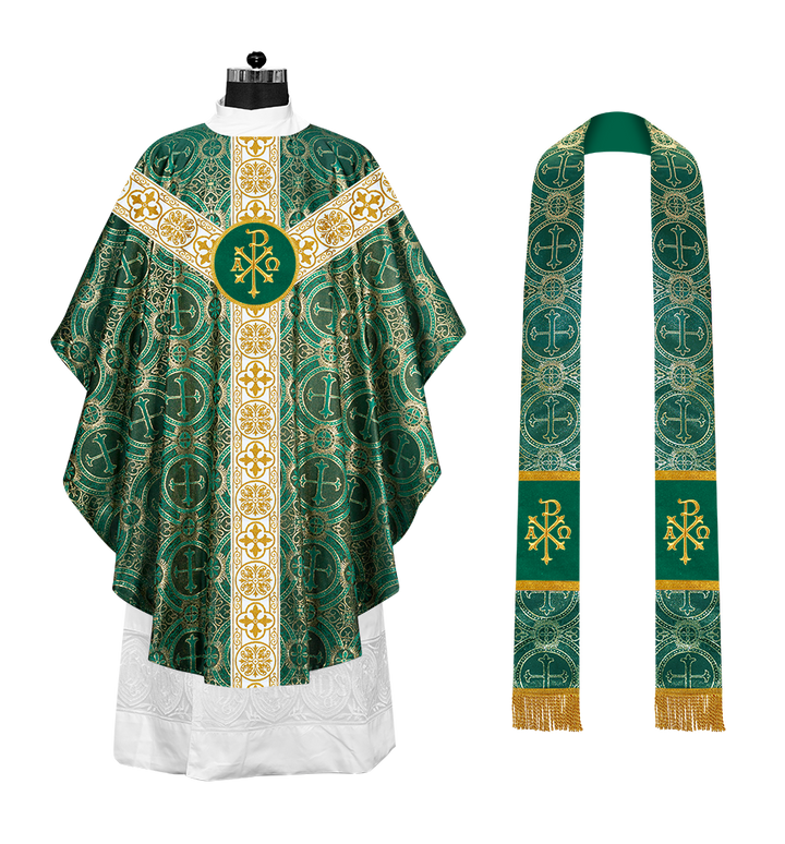 Gothic Chasuble Vestment with Motif and White Orphrey