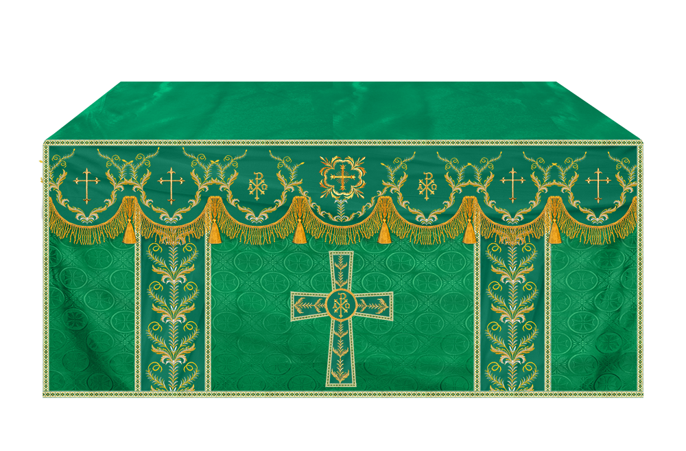 Altar Table Cloth with Fine Embroidered Trims & Spiritual Motifs