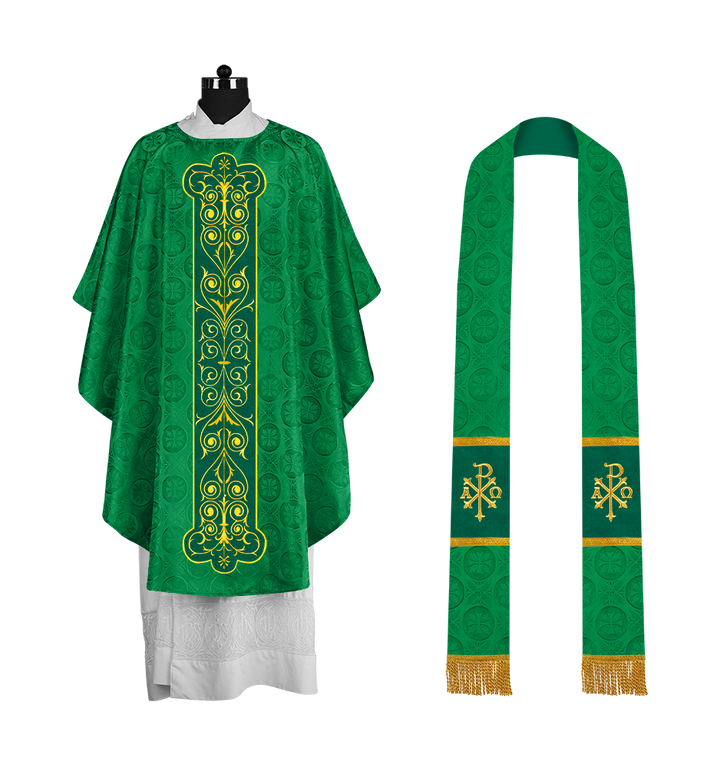 Liturgical Priest Chasuble with Vintage-Style Embroidered Orphrey